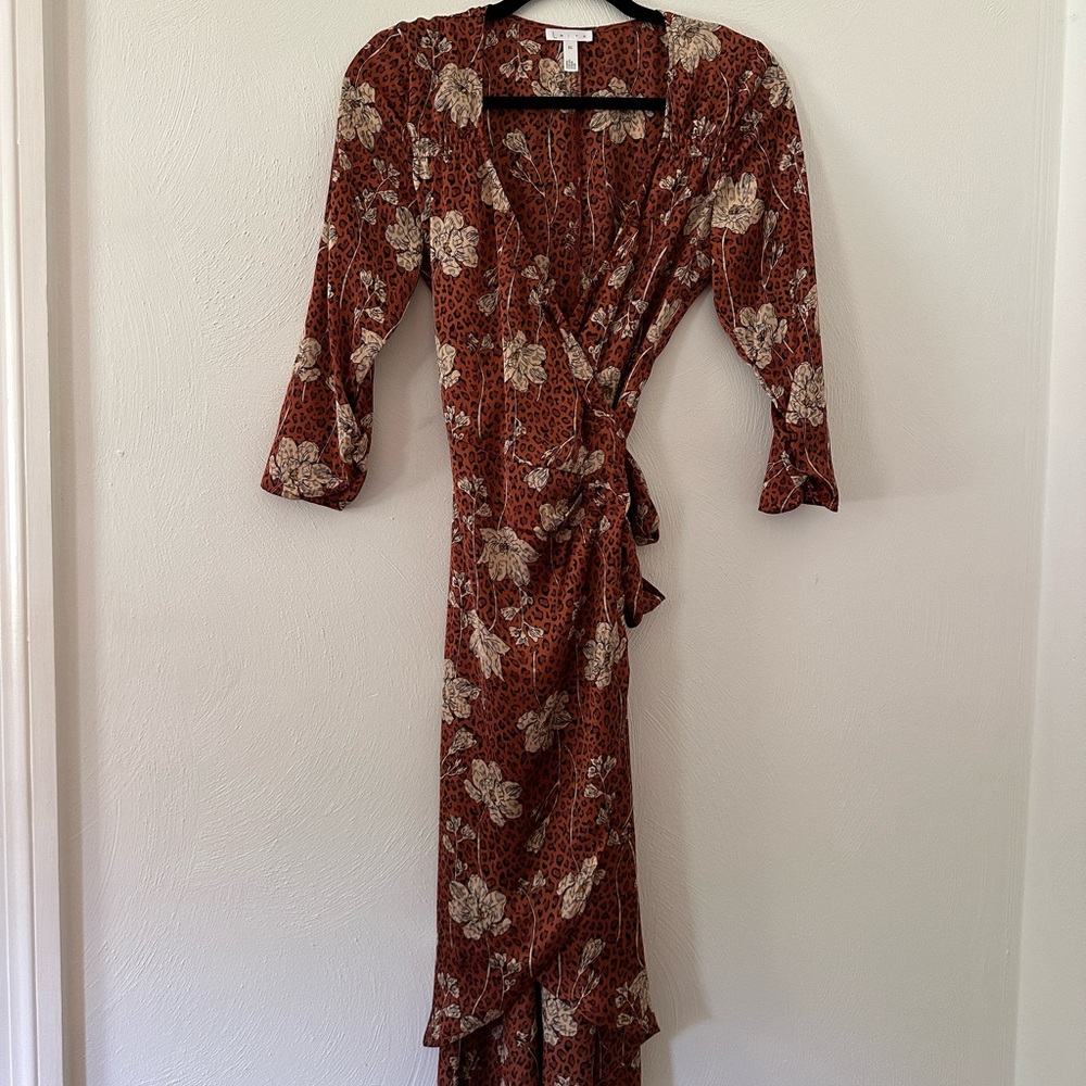 Leith silky leopard print midi wrap dress size XS NWOT